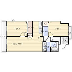 ヴィエント朝日が丘 2LDKの間取図画像