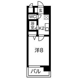 ヒルズ新栄 1Kの間取図画像