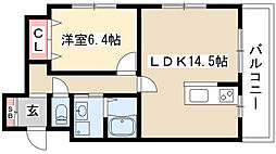 サン・東山公園ウエスト 1LDKの間取図画像