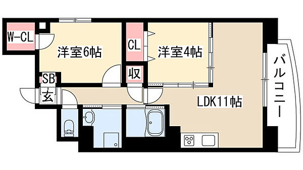 サンエスケーイワタ名城 401｜愛知県名古屋市中区丸の内１丁目(賃貸マンション2LDK・4階・50.96㎡)の写真 その2