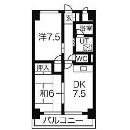 コスモハイム七番町 2DKの間取図画像
