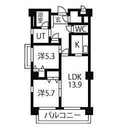 グランヴェル西山2号館 2LDKの間取図画像