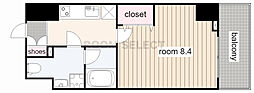 WESTIN上前津 1Kの間取図画像