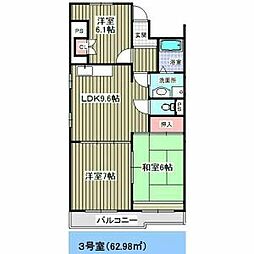 センターヒル橘 2LDKの間取図画像