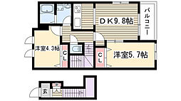 シャンティ花水木 2DKの間取図画像
