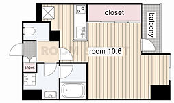 アビタシオン今池パルク ワンルームの間取図画像