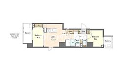 エスレジデンス浅草ディヴァ―ス 4階2LDKの間取り