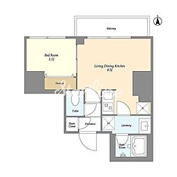 クラリティア西日暮里 9階1LDKの間取り