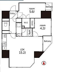 ブイスタイル入谷（Ｖ−ｓｔｙｌｅ入谷） 12階2LDKの間取り