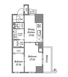 コスモグラシア三ノ輪 2DKの間取図画像