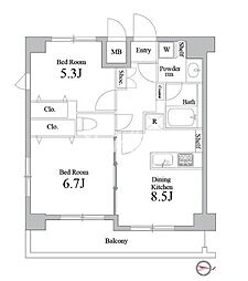 グランパーク町屋 2DKの間取図画像
