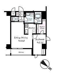 アルコバレーノ三ノ輪(ARCOBALENO MINOWA) 1LDKの間取図画像