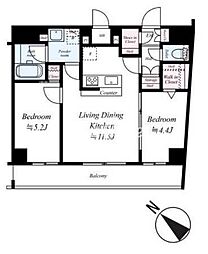 アルコバレーノ三ノ輪(ARCOBALENO MINOWA) 2LDKの間取図画像