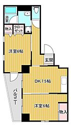 Esplanade伝馬町 2DKの間取図画像