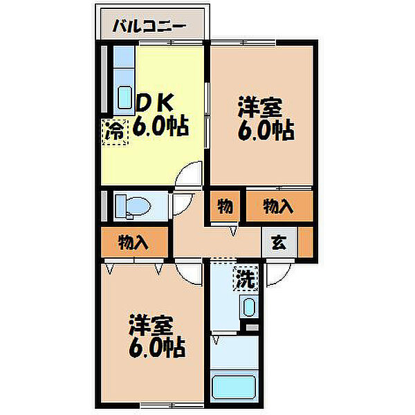 サンライズヒル福田 D棟（福田町） 101｜長崎県諫早市福田町(賃貸アパート2DK・1階・45.42㎡)の写真 その2