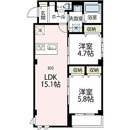 ニューグランデュールII 2LDKの間取図画像