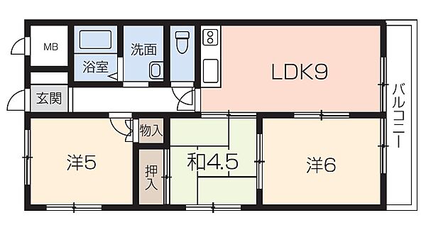 兵庫県姫路市網干区高田(賃貸マンション3LDK・3階・55.19㎡)の写真 その2