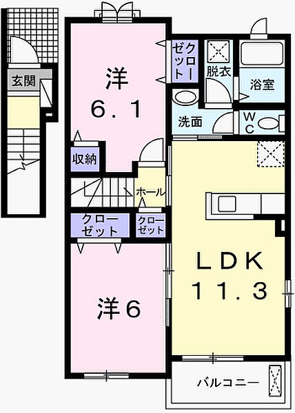 Ｈｙｕ－Ｆｏｒｓｃｈ～和～ 201｜兵庫県たつの市龍野町富永(賃貸アパート2LDK・2階・57.07㎡)の写真 その2