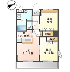 サンライズ高町 2LDKの間取図画像