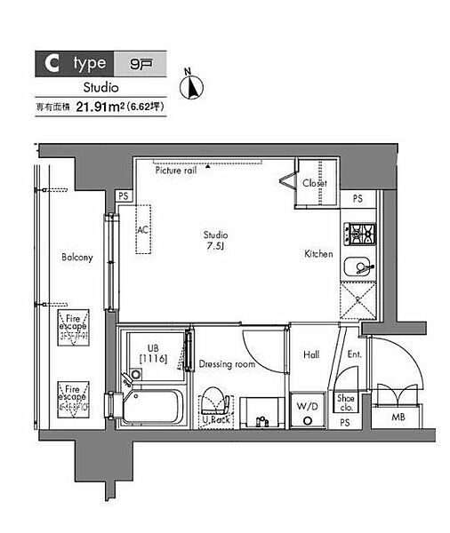 プラウドフラット隅田リバーサイド ｜東京都中央区新川1丁目(賃貸マンション1R・5階・21.91㎡)の写真 その2