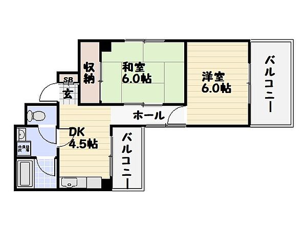 広島県広島市中区羽衣町(賃貸マンション2DK・3階・39.00㎡)の写真 その2