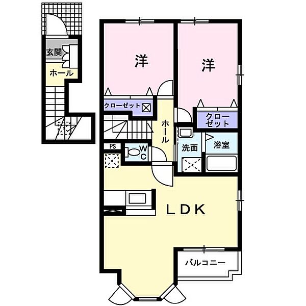 広島県広島市東区福田５丁目(賃貸アパート2LDK・2階・66.02㎡)の写真 その2