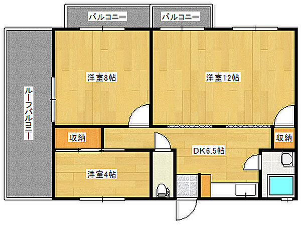 広島県広島市西区古江新町(賃貸マンション3K・4階・63.00㎡)の写真 その2