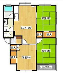 JR呉線 海田市駅 徒歩18分の賃貸マンション 3階3LDKの間取り