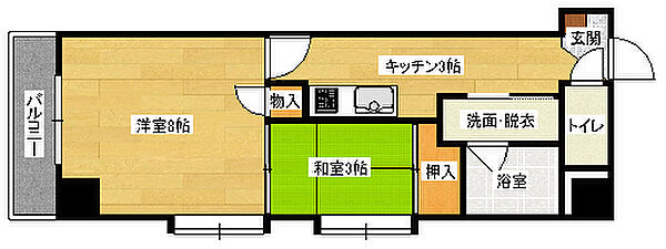 広島県広島市中区鶴見町(賃貸マンション2K・3階・34.22㎡)の写真 その2