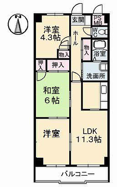 広島県安芸郡府中町宮の町２丁目(賃貸マンション3LDK・2階・65.55㎡)の写真 その2