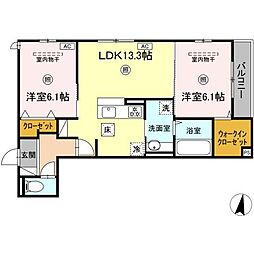 D-ROOM高須2丁目 A棟 2LDKの間取図画像