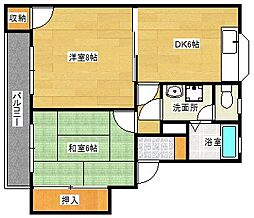 JR山陽本線 天神川駅 徒歩25分の賃貸マンション 2階2DKの間取り