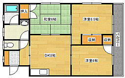 JR山陽本線 向洋駅 徒歩23分の賃貸マンション 2階3DKの間取り