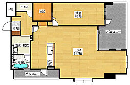 広島高速交通アストラムライン 中筋駅 徒歩4分の賃貸マンション 6階1LDKの間取り