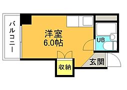 広島電鉄2系統 本川町駅 徒歩4分の賃貸マンション 3階ワンルームの間取り