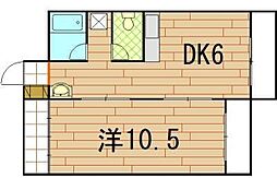 広島電鉄8系統 寺町駅 徒歩4分の賃貸マンション 3階1DKの間取り