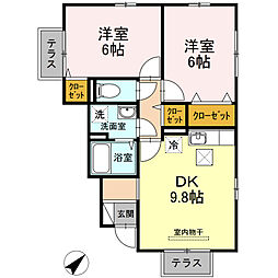 JR山陽本線 安芸中野駅 徒歩15分の賃貸アパート 1階2DKの間取り