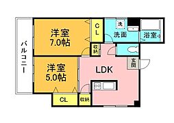 広島電鉄8系統 舟入本町駅 徒歩3分の賃貸マンション 5階2LDKの間取り