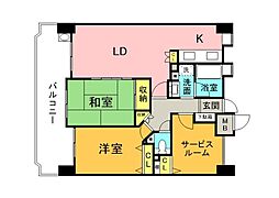 広島電鉄2系統 広島駅駅 徒歩14分の賃貸マンション 5階3LDKの間取り