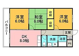 JR山陽本線 海田市駅 徒歩7分の賃貸マンション 2階3DKの間取り