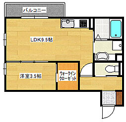 JR可部線 安芸長束駅 徒歩12分の賃貸アパート 1階1LDKの間取り