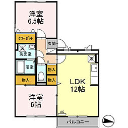 JR山陽本線 海田市駅 徒歩32分の賃貸アパート 3階2LDKの間取り