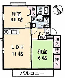 広島高速交通アストラムライン 不動院前駅 徒歩7分の賃貸アパート 1階2LDKの間取り