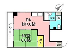 広島電鉄8系統 十日市町駅 徒歩3分の賃貸マンション 2階1DKの間取り
