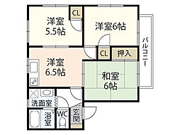 JR呉線 海田市駅 徒歩10分の賃貸アパート 1階3DKの間取り