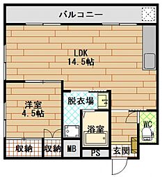 広島電鉄8系統 舟入本町駅 徒歩11分の賃貸マンション 2階1LDKの間取り