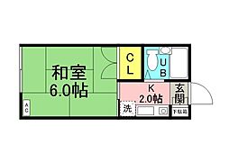 広島電鉄1系統 県病院前駅 徒歩13分の賃貸アパート 1階1Kの間取り