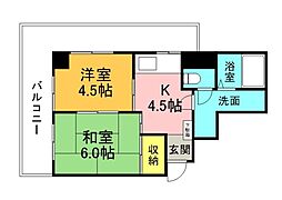広島電鉄1系統 市役所前駅 徒歩7分の賃貸マンション 2階2DKの間取り