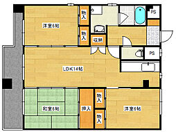 広島電鉄8系統 舟入本町駅 徒歩11分の賃貸マンション 7階3LDKの間取り