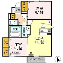 広島高速交通アストラムライン 上安駅 徒歩15分の賃貸アパート 1階2LDKの間取り